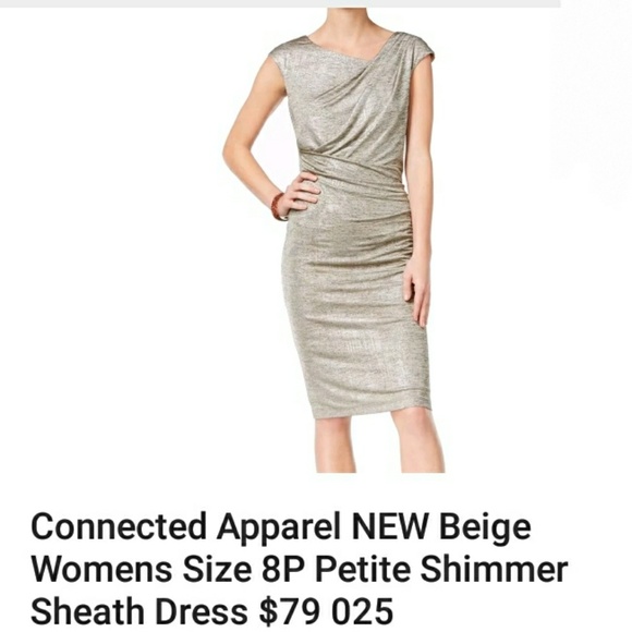 NWT Beige gold Shimmer Sheath Dress by Connected Apparel special occasion. - Picture 3 of 5